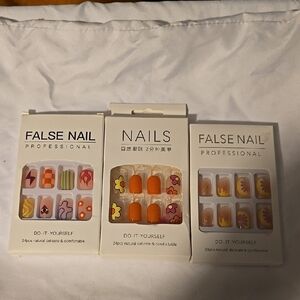 3 False Nail Professional Set - Orange and Multicolor Designs
